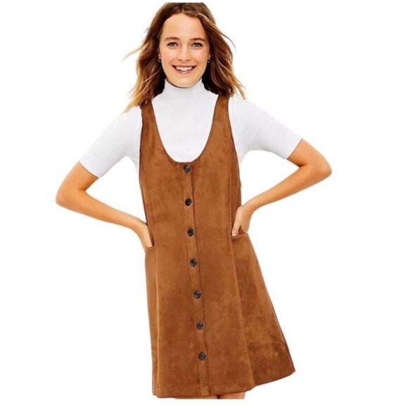 LOFT Dresses & Skirts - Loft Brown Faux Suede Jumper Dress Button Down Size XL Women's